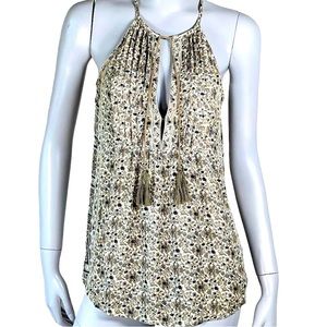 Joie silk XS Olive/Black/White floral camisole with tassels. NWOT. Beautiful